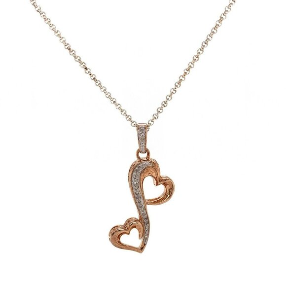 3 PC Sterling w/ Rose Gold Plate & .18ctw Diamond Heart Necklace/Earrings 134 - Picture 3 of 10